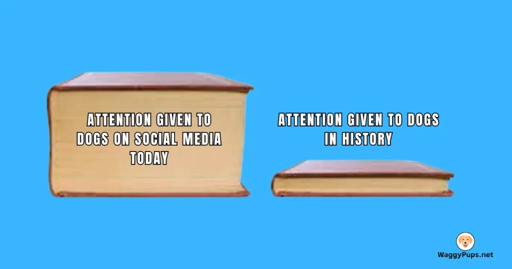 Two books comparing social media attention to dogs today versus in history, highlighting modern-day interest.